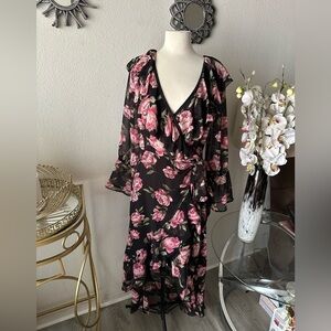 Miss Selfridge Black and Pink Floral Dress Sz 8 floral mesh
